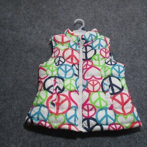 Old Navy Puffer Vest Youth Medium, Peace Signs, Multi Color